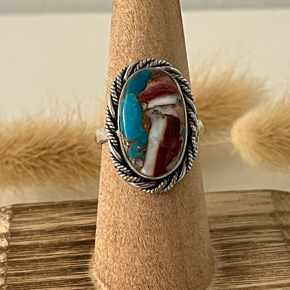 925 Solid Sterling Silver Multi Spiny Turquoise G… - image 1